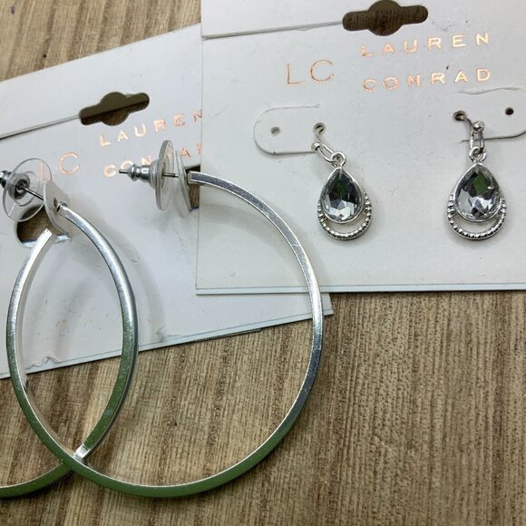 LC Lauren Conrad Silver Tone Teardrop & Blue Hoop BUNDLE Earrings - Picture 1 of 7